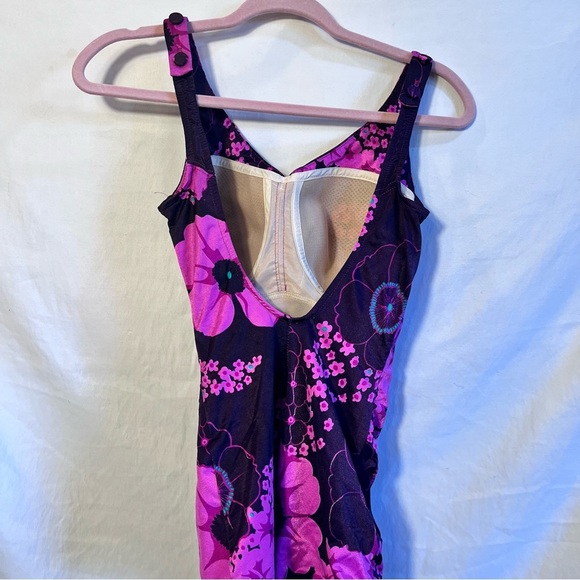 Perfection Fit by Roxanne Vintage Floral Pink and Purple One-Piece Swimsuit - Picture 2 of 6
